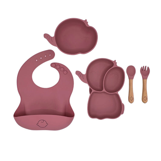 Baby Silikon Geschirr-Set "Elephant" 5-Teilig pink