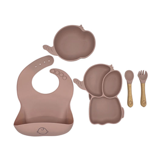 Baby Silikon Geschirr-Set "Elephant" 5-Teilig rosa