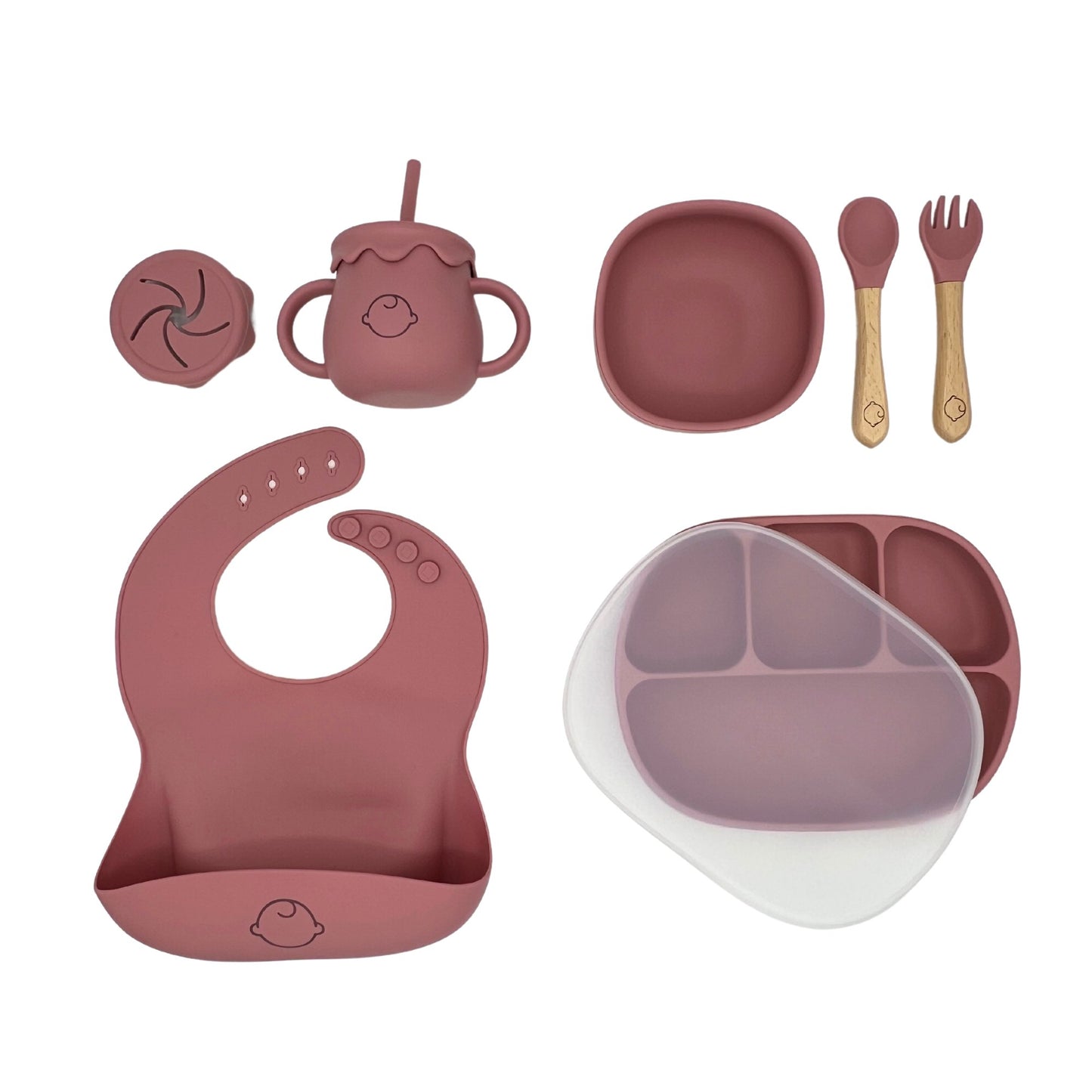 Baby Silikon Geschirr-Set "October" 7-Teilig pink