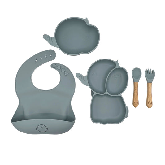 Baby Silikon Geschirr-Set "Elephant" 5-Teilig blau